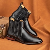 お買い得  チェルシーブーツ-メンズブラウンフェイクレザーチェルシーブーツ - スタイリッシュなスリッポンデザイン、快適で多用途、フォーマルやスマートカジュアルなシーンに最適