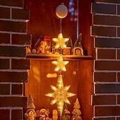 baratos Luzes de cordas de férias-Luz de Janela de Natal 1PC com Bateria Luz de Cortina Branca Quente Suspensa com Ventosa Luz de Árvore de Natal e Estrela para Decoração de Janela em Festa de Natal e Ano Novo