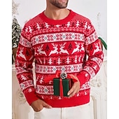 abordables Pull col rond-Homme Pull de Noël Pull de Noël moche Chandails de Noël pull de Noël Pull Côtelé Tricoter Hauts Réguliers Tricoté Chaque Col ras du cou Mode Basique Noël Vacances Vêtement Tenue Automne Hiver Rouge