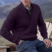 お買い得  男性用プルオーバーセーター-男性用 ニット プルオーバーセーター クォータージッププルオーバーセーター リブ ニット レギュラートップス ニット スリムフィット 平織り スタンドカラー ニット コンテンポラリー カジュアル デイリーウェア 衣類 秋 ディープパープル レイクブルー M L XL
