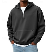 tanie podstawowe bluzy męskie-Męskie Bluza z Kapturem Bluza z kapturem na zamek błyskawiczny Czarny Biały Czerwony Granatowy Ciemnozielony Kaptur Równina Kieszeń Quarter Zip Sport i turystyka Codzienny Święto Sztruks Poliester
