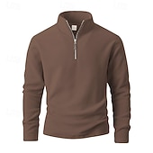 baratos Suéteres básicos-Homens Moletom Moletom de lã Moletom com zíper Preto Roxo Cáqui Café Verde Claro Meio Zíper Tecido Quarter Zip Desportos e Ar livre Diário Feriado Poliéster Roupa de rua Básico Casual Outono Inverno