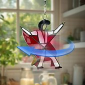 cheap Outdoor Wall Hangings-Dancing King Pattern, Handmade Stained Spinner Kinetic Acrylic Hanging Decor, DIY Sunlight Catcher Memphis Melody Spinner for Garden Yard, Porch, Window Decoration
