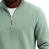  Herren Waffel-Poloshirts Textur Outdoor Lässig Viertelreißverschluss Langarm Mode Modern Einfarbig Texture Gestrickt Herbst Frühling & Herbst Herbst Winter Normale Passform Dunkel Braun Wein Schwarz