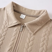 Недорогие Базовые толстовки-Муж. Жаккард Толстовка Натяни Толстовка с застежкой-молнией Черный Белый Хаки Серый Лацкан Полотняное плетение Текстура Для занятий спортом Повседневные Праздники Уличный стиль Круто Спортивная одежда