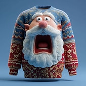 cheap Ugly Sweaters-Ugly Christmas Sweater Men's Cartoon Santa Claus Print Pullover Sweater Jumper Knitwear Crewneck Casual Vacation Daily Knitting Keep Warm Long Sleeve Spring Fall Winter Lake blue Red Blue