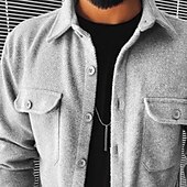 お買い得  フランネルシャツ-男性用 シャツ カジュアルシャツ フランネルシャツ ボタンアップシャツ ブラック グレー 長袖 平織り ラペル バケーション 祝日 ポケット 衣類 ポリエステル ファッション カジュアル 快適