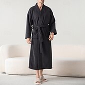 olcso Hálóingek, köntösök-Férfi Pizsamák Fürdőruha Sima Divat Stílusos Klasszikus Otthon Napi Ágy Flanel Poliészter Melegen tartani Mokaszinok Mekano V-alakú Hosszú ujj Ősz Tél Arcpír rózsaszín Teveszín