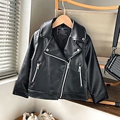 Infantil Para Meninas Jaqueta de couro preta Jaqueta Côr Sólida Moda Zíper Bolsos Ao ar livre Casaco agasalhos 4-12 anos Outono Preto baratos Jaquetas de Couro para Meninas-Infantil Para Meninas Jaqueta de couro preta Jaqueta Côr Sólida Moda Zíper Bolsos Ao ar livre Casaco agasalhos 4-12 anos Outono Preto