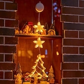 baratos Luzes de cordas de férias-Luz de Janela de Natal 1PC com Bateria Luz de Cortina Branca Quente Suspensa com Ventosa Luz de Árvore de Natal e Estrela para Decoração de Janela em Festa de Natal e Ano Novo