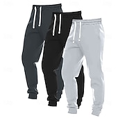 お買い得  ジョガーズ-男性用 スウェットパンツ ジョガー ズボン カジュアルパンツ ドローストリング 伸縮袖口 マルチパック 平織り 履き心地よい ウォーム 全長 アウトドア カジュアル 日常 クラシック ベーシック ブラック+ネイビーブルー+ライトグレー ブラック＋ライトグレー＋ダークグレー