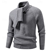 baratos suéter pulôver masculino-Homens Suéter Pulôver suéter Estriado Tricotar Tops regulares Conversível Tricotado Tecido Xaile Roupa de Malha Moderna Casual Roupa Diária Roupa Outono Inverno Preto Branco M L XL