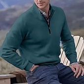 お買い得  男性用プルオーバーセーター-男性用 ニット プルオーバーセーター クォータージッププルオーバーセーター リブ ニット レギュラートップス ニット スリムフィット 平織り スタンドカラー ニット コンテンポラリー カジュアル デイリーウェア 衣類 秋 ディープパープル レイクブルー M L XL