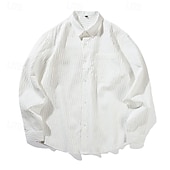 baratos camisa de botão masculina-Homens Camisa Social Camisa casual camisa de praia camisa de botão Camisa de algodão Preto Branco Verde Manga Longa Côr Sólida Tecido Aberto para a Lateral Férias Casual Bolsos Roupa Moda Moderna