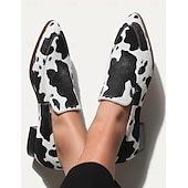 economico Slip-ons e mocassini da donna-Mocassini in pelle sintetica a motivo di pelle di mucca da donna – Eleganti slip-on neri e bianchi per uscite casual e lavoro d'ufficio