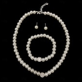 preiswerte Halskette für Damen-klassisches Perlenschmuckset – elegante weiße Imitationsperlenkette, Armband &amp; Ohrstecker für Damen