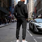 preiswerte Tute basic-Men's Tracksuit Outfit Set Hoodies Set Hoodie Outdoor Daily Sports Drawstring Zip Up Pocket Plain Black Navy Blue Brown Polyester Activewear Fashion Streetwear Fall