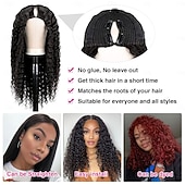 economico Parrucche di capelli veri senza cuffia-parrucca con parte a V, riccia crespa, minima/senza risciacquo, per donne nere, con parte sottile, riccia crespa, senza colla, con clip, densità 180%, colore naturale