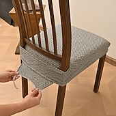 levne Potah na jídelní židli-Potahy na sedadla do jídelny s elastickým žakárovým pruhem a kostkovaným vzorem, dvojitý elastický potah na stoličku s přezkou a jazykem, protiskluzový potah na polštář na židli, sada pro domácí,