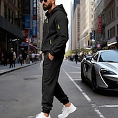 preiswerte Tute basic-Men's Tracksuit Outfit Set Hoodies Set Hoodie Outdoor Daily Sports Drawstring Zip Up Pocket Plain Black Navy Blue Brown Polyester Activewear Fashion Streetwear Fall