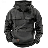 billiga 3d hoodies för män-Herr Huvtröja Huvtröja med dragkedja i Quarter Svart Rodnande Rosa Vin Blå Grön Huva Landsflagga Snörning Ficka Sport &amp; Utomhus Dagligen Helgdag Streetwear Grundläggande Ledigt Vår Höst Kläder Pull