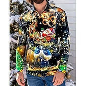 olcso Ingek-Karácsony Hosszú ujjak Gombos ing Mikulás Grafikus Újdonságok Vicces mert Férfi Felnőttek 3D nyomtatás mert Karácsony Farsang Újév Parti