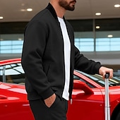 baratos Jaquetas Casuais-Homens jaqueta leve Jaqueta casual Férias Diário Respirável Bolsos Primavera Outono Bloco de cor Moda Clássico Colarinho Chinês Padrão Preto Amarelo Vermelho Azul Marinha Azul Royal Casaco
