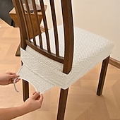 levne Potah na jídelní židli-Potahy na sedadla do jídelny s elastickým žakárovým pruhem a kostkovaným vzorem, dvojitý elastický potah na stoličku s přezkou a jazykem, protiskluzový potah na polštář na židli, sada pro domácí,