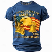  4th of July 2026 250th Memorial Day Men's 3D Print US Flag Crew Neck Short Sleeve T-Shirt Daily Street
