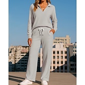 cheap Tracksuits-Women's Tracksuit Sweatpants Sportswear Solid Colored Clothing Suit Fall Black White Outdoor Travel Sports High Waist Long Sleeve Sport Activewear Micro-elastic Regular Fit