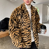 voordelige Herenjacks &amp; jassen-Voor heren Winterjack Jas van imitatiebont Vakantie Dagelijks Thermisch Warm Fleece Herfst Winter Luipaard Modieus Streetwear Opstaand Normaal Wit Geel Jacks