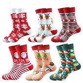 abordables Estilos de Navidad para hombres-Hombre 6 pares Paquetes múltiples Calcetín Calcetines para correr Calcetines informales Calcetines de Navidad Multi Color Color Papá Noel Cada Árbol de Navidad Navidad Vacaciones Deporte Básico Medio