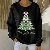 economico Felpa di Natale-Per donna Felpa Pullover Grafico Babbo Natale Natale Casual Manica Lunga Girocollo Top Regolari Casuale Streetwear Abbigliamento Quotidiano Nero Bianco Rosa Rosa scuro Rosso Autunno Inverno