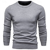 abordables Pull col rond-Homme Pull Côtelé Tricoter Hauts Réguliers Tricoté Coupe ajustée Uni Col ras du cou Tricots Contemporain Occasionnel Tenue quotidienne Vêtement Tenue Automne &amp; Hiver bleu marine M L XL