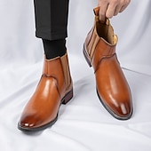 お買い得  チェルシーブーツ-メンズブラウンフェイクレザーチェルシーブーツ - スタイリッシュなスリッポンデザイン、快適で多用途、フォーマルやスマートカジュアルなシーンに最適