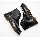 baratos Botas de combate-Botas de trabalho masculinas de couro bordô com cadarço, botas de combate vintage casuais de cano curto, duráveis para atividades ao ar livre &amp;sapatos de uso diário