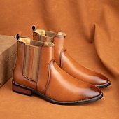 お買い得  チェルシーブーツ-メンズブラウンフェイクレザーチェルシーブーツ - スタイリッシュなスリッポンデザイン、快適で多用途、フォーマルやスマートカジュアルなシーンに最適
