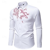 Férfi Ing Gombos póló Hímzett ing Virágos Előírásos Esküvő Fekete Fehér Hosszú ujj Hajtóka Nyár Tavasz Ruházat Hímzett olcso Férfi ingek-Férfi Ing Gombos póló Hímzett ing Virágos Előírásos Esküvő Fekete Fehér Hosszú ujj Hajtóka Nyár Tavasz Ruházat Hímzett