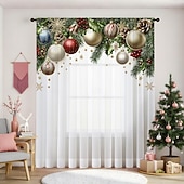 Недорогие Рождественская кухня-Рождественские прозрачные шторы серии 2025, 3D цифровая печать, оконные шторы для гостиной, спальни, праздничное украшение, декор для дома, элегантные праздничные шторные панели