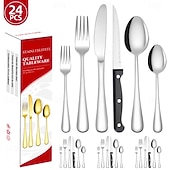 economico Sala da pranzo e posate-Set di posate natalizie in acciaio inox da 24 pezzi, coltello, forchetta, cucchiaio, stoviglie, utensili da cena occidentali, set regalo per le feste di Natale