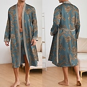 abordables Robes de Chambre-Homme Pyjamas Robe en soie Vêtements de Nuit Robe de bain 1 Pièce Impressions Graphiques Mode Élégant Classique Quotidien Maison Lit Polyester Confort Doux Col en V manche longue Ceinture Incluse