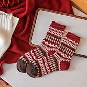Недорогие Носки-Women's Crew Socks Thick Winter Warm Socks Christmas Outdoor Holiday Plaid Polyester Basic Classic Casual Elastic Warm 1 Pair