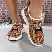 tanie Męskie buty na Boże Narodzenie-Męskie świąteczne kapcie piernikowe - zabawne buty na święta z motywem piernikowych ciasteczek, wygodne, wsuwane, idealne do leniuchowania i codziennego noszenia zimą