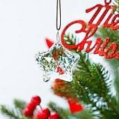 baratos Ornamentos-Conjunto de 6 enfeites de Natal em vidro transparente facetado em formato de estrela, ideais para centros de mesa, captadores de luz solar e decoração de cristal para árvores de Natal, janelas,