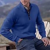お買い得  男性用プルオーバーセーター-男性用 ニット プルオーバーセーター クォータージッププルオーバーセーター リブ ニット レギュラートップス ニット スリムフィット 平織り スタンドカラー ニット コンテンポラリー カジュアル デイリーウェア 衣類 秋 ディープパープル レイクブルー M L XL