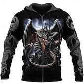 economico Stampa animale-Per uomo Drago Stampe Grafiche Felpa con Cappuccio Felpe con cappuccio Felpa Streetwear Designer Casual Grande e Alto Manica Lunga Con Cappuccio Sport &amp; Outdoor Quotidiano Sportivo Ferie Bianco