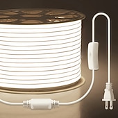 cheap LED String Lights-6.5-164 FT COB Outdoor LED Strip Lights Waterproof AC110V High Voltage COB LED Rope Light Switch with Plug High Density Outside IP65 Flexible Tape Light