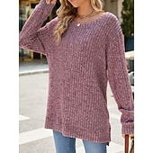 halpa Naisten Yksinkertaiset Paidat-Naisten Pusero Yhtenäinen väri Tyylikäs Vapaa-aika Pitkähihainen Tiukka pyöreä kaula-aukko Tavalliset topit Päivittäin Rypytetty Ruohonvihreä Musta Punastuvan vaaleanpunainen Viini Sininen Kevät