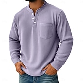 tanie Sztruksowe koszulki-Męskie Koszula sztruksowa Koszula Henley Koszulki Długi rękaw Jednokolorowe Równina Teksturowany Moda Designerskie Codzienny Kieszeń Guziki Ciepłe Henley Codzienny Na zewnątrz Lato Jesień Zima