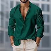 baratos Camisas de cetim masculinas-Homens Camisa Social Blusa de cetim Saia Camisa casual camisa de botão Camisa de formatura Tecido Casual Festa Azul Royal Verde Manga Longa Lapela Todas as Estações Roupa